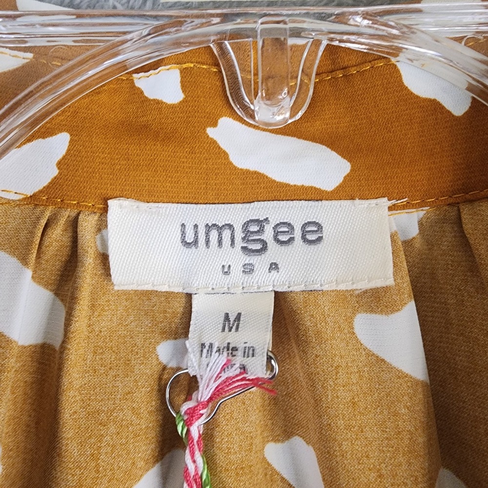 Umgee Shirt Womens Medium Mustard Yellow Polka Dot Tiered Babydoll Tunic - Picture 3 of 6